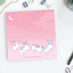 Pink Night Rabbit Memo Pad, Rabbit Stationery, Bunny Stationery, Memo Pads, Notepads, Bunny gifts, Rabbit gifts, paper goods