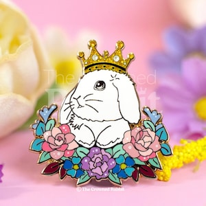 Gekroond konijn, emaille pin, konijn pin, konijn pin, wit konijn, email pin konijn, email pin konijn, emaille pin konijn, cadeau konijn, emaille pins