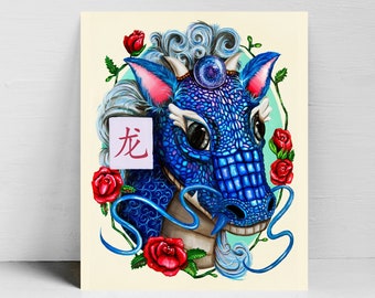 Year of the Dragon Art Print, Chinese Zodiac Horoscope