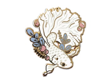 White Betta Fish Enamel Pin, Betta Fish, Betta, Betta Pin, Fish Pin, Betta Fish Enamel Pin, Betta Fish Pet