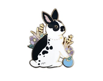 Black and White Rabbit Enamel Pin: Gold Pin, Pet Gift