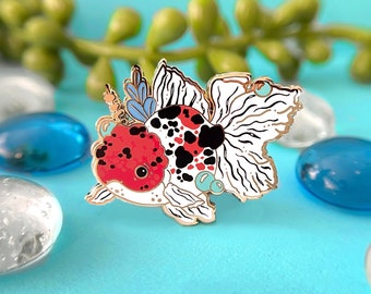 Calico Oranda Goldfish Enamel Pin, Oranda Goldfish, Oranda Pin, Oranda Enamel Pin, Goldfish Enamel Pin, Goldfish Pin, Enamel Pins, Goldish