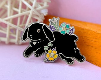 Black Lop Bunny Pin, Enamel Pin, Rabbit Pin, Bunny Pin, White Rabbit Pin, Rabbit Enamel Pin, Bunny Enamel Pin, Pet Gift, Pet Gifts