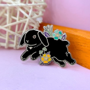 Black Lop Bunny Pin, Enamel Pin, Rabbit Pin, Bunny Pin, White Rabbit Pin, Rabbit Enamel Pin, Bunny Enamel Pin, Pet Gift, Pet Gifts