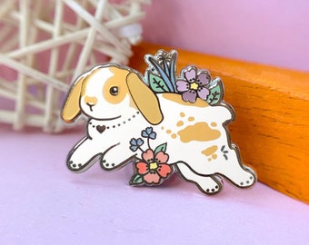 Tan and White Lop Bunny Enamel Pin: Pet Gift
