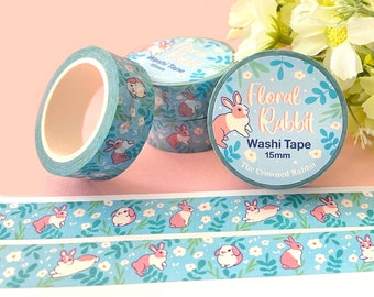 Ruban adhésif floral en Washi avec lapin, 15 mm de ruban adhésif pour scrapbooking