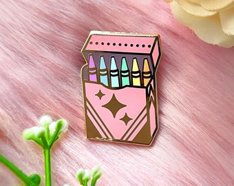 Artist Pin Pink Crayon Set Enamel Pin Pastel Rainbow Pin, Hard Enamel Pin, Crayon Nostalgic Retro Gift, Childhood Nostalgia Gift For Artist