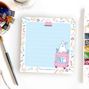 Artist Rabbit Memo Pad, Rabbit Stationery, Bunny Stationery, Memo Pads, Notepads, Bunny gifts, Rabbit gifts, Paper Goods, Cute Notepad