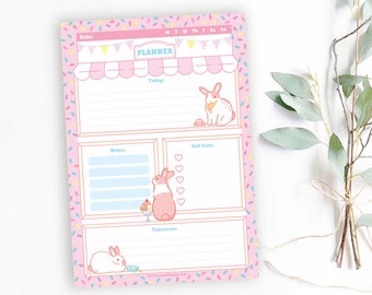 Ice Cream Shop Rabbit Memo Pad, A5 Planner, Rabbit Stationery, Bunny Stationery, Memo Pad, Notepads, Bunny gifts, Rabbit gifts, Cute Notepad