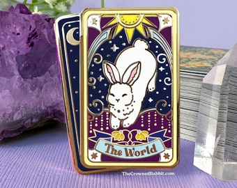 Tarot Card Rabbit Enamel Pin, Rabbit Enamel Pin, Pastel Halloween Gift, Tarot Cards, Gifts for Witches, Gifts for Rabbit Lover, Pet Gift