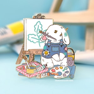 Kunstenaar konijn emaille pins, cadeau voor kunstenaars, konijn pins, kunstcadeau, kunstenaarscadeaus, cadeau voor haar, harde emaille pins, konijn cadeau