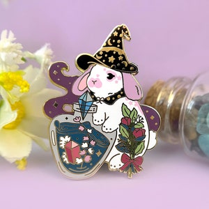 Rabbit Witch Enamel Pin, Rabbit Enamel Pin, Pastel Halloween Gift, Halloween Pin, Gifts for Witches, Gifts for Rabbit Lover, Pet Gift,