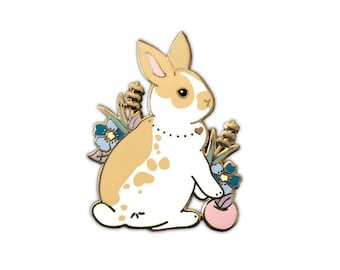 Tan and White Rabbit Enamel Pin: Gold Metal Bunny Gift