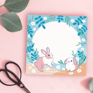 Floral Rabbit Memo Pad, Rabbit Stationery, Bunny Stationery, Memo Pads, Notepads, Bunny gifts, Rabbit gifts, Paper Goods, Cute Notepad