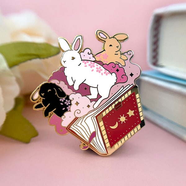 Magical Spell Book Rabbit Enamel Pin, Rabbit Pin, Enamel Pin, Rabbit Gift, Rabbit Pins, Magic Gifts, Rabbit enamel pin, Enamel pins