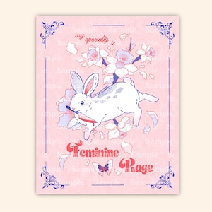 My Specialty is Feminine Rage Rabbit Print, 8x10 Art Print, Female Rage, Rabbit Print, Fine Art Print, Rabbit Art, Gift for Her, Gift Ideas