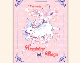 Meine Spezialität ist Feminine Rage Kaninchen Druck, 8x10 Kunstdruck, Weibliche Wut, Kaninchen Druck, Fine Art Druck, Kaninchen Kunst, Geschenk für Sie, Geschenkideen