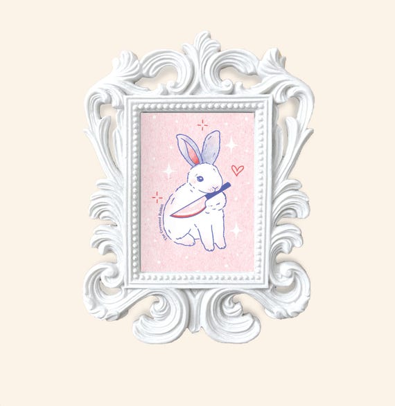 Cute and Angry Rabbit with Knife Mini Framed Art Print, Framed Art Print, Mini Art Print, Gift For Her, Gift For Girlfriend, Rabbit Knife