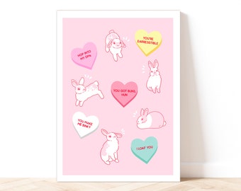 Stampa artistica di San Valentino a forma di cuore di coniglio caramellato, stampa artistica, stampa artistica fine art, stampa artistica di coniglio, stampa artistica di coniglietto, arte di coniglio