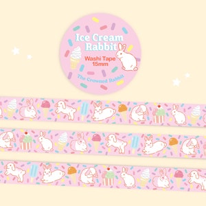 Ice Cream Rabbit Washi Tape, Washi Tape, Ice Cream Washi Tape, Rabbit Washi Tape, Bunny Washi Tape, Ice Cream, Dessert Stickers, Desserts