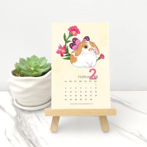 2026 Fairy Rabbit Birth Flower Calendar with Wooden Easel, 2026 Rabbit Calendar