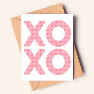 Carte de voeux coeur câlins et bisous, carte vierge, carte de Saint-Valentin, Saint-Valentin, cadeau Saint-Valentin, cadeau pour elle, XOXO, cartes d'amour