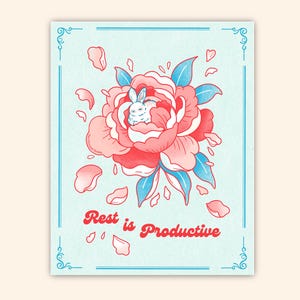 Rest is Productive Rabbit Print, 8x10, Self Care, Rabbit Print, Fine Art Print, Rabbit Art, Gift for Her, Gift Ideas, Positive Affirmation