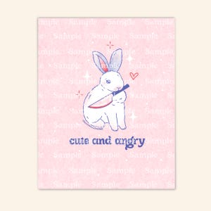 Angry and Cute Rabbit , 8x10 Art Print, Bunny Print, Fine Art Print, Rabbit Art, Gift for Her, Gift Ideas, Rabbit Gifts, Bunny Lover