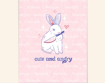 Angry and Cute Rabbit , 8x10 Art Print, Bunny Print, Fine Art Print, Rabbit Art, Gift for Her, Gift Ideas, Rabbit Gifts, Bunny Lover