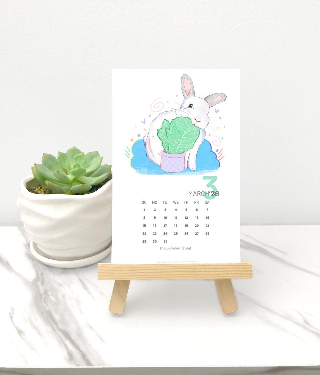 2026 Rabbit Ver.2 Calendar With Wooden Easel, 2026 Rabbit Calendar - Etsy