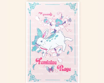 My Specialty is Feminine Rage Rabbit Risograph Print, 11x17 Art Print, Female Rage, Rabbit Print, Riso Print, Risograph Art, LIMITED EIDTION