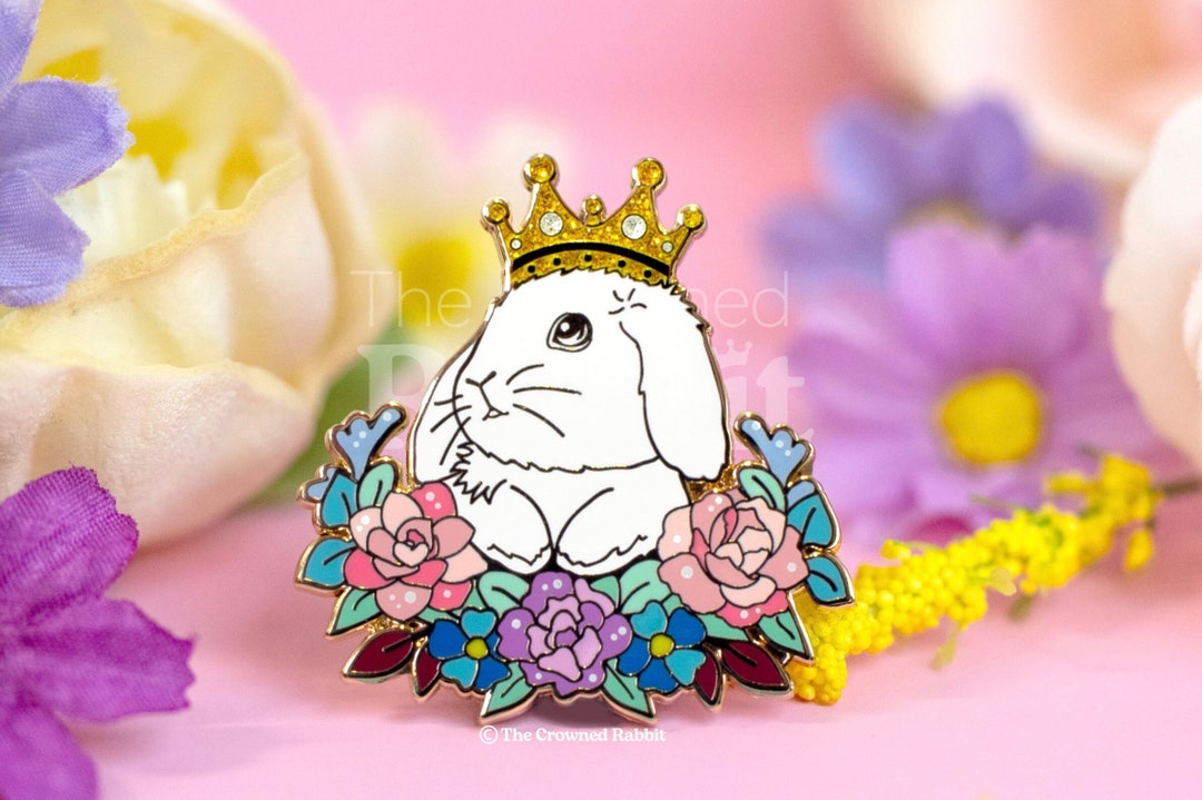 Crowned Rabbit Pin, Enamel Pin, Rabbit Pin, Bunny Pin, White Rabbit Pin ...