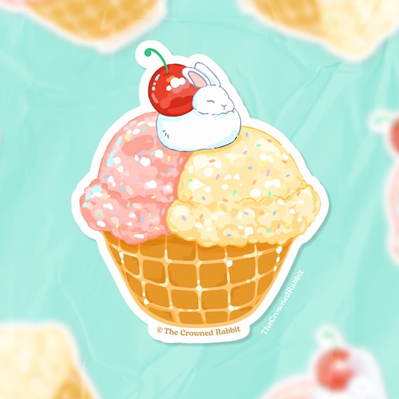 Ice Cream Rabbit Die Cut Sticker, Die Cut Sticker, Ice cream, Ice Cream gifts, Ice Cream Stationery, Rabbit Gift, Rabbit gifts