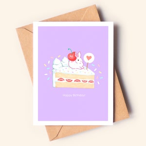 Alles Gute zum Geburtstag Hase Kuchen Grußkarte, leere Karte, Geburtstagsgeschenk, Geburtstagskarte, Kawaii Karte, alles Gute zum Geburtstag, Kaninchen Geschenke, Geburtstagsgeschenke