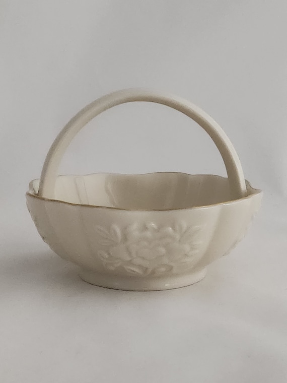 Lenox Peony Handled Basket Ivory Porcelain Gold G… - image 1