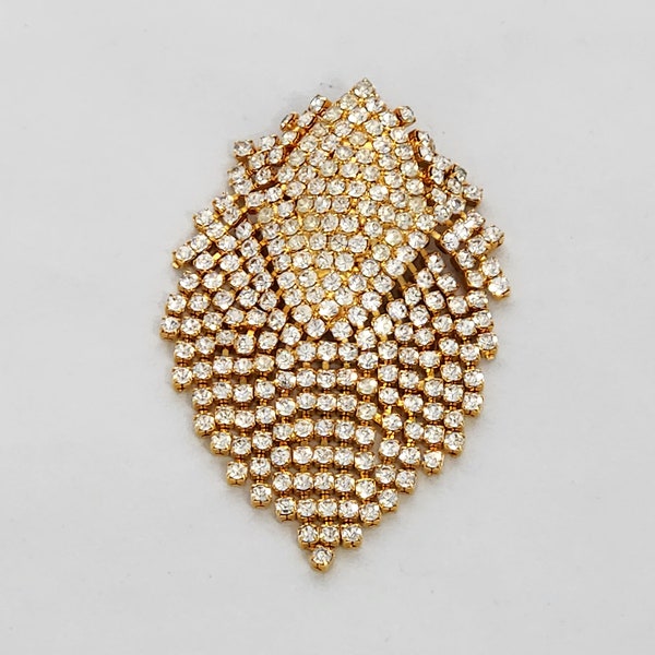 Rhinestones 1970s Articulated Dangles Waterfall Large Statement Shield Shape Vintage Brooch Pin
