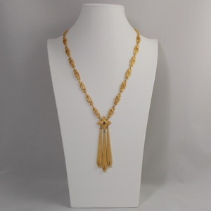 Crown Trifari Mid-Century Modern Textured Links Vintage Necklace with Dangles