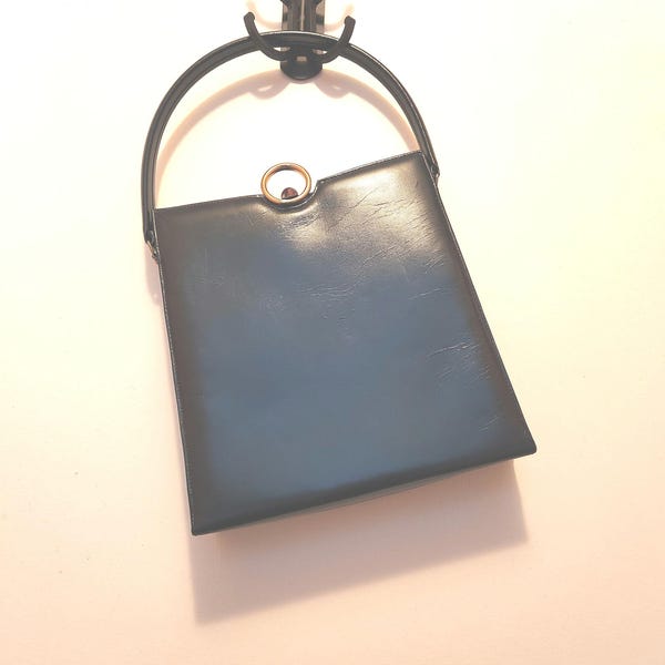 Vintage Fashions by Margolin Navy Kelly Handbag: Gold Tone Clasp