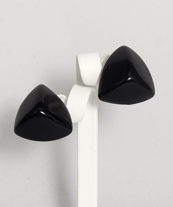 Lucite 1970s High Gloss Black Triangular Pyramids… - image 1