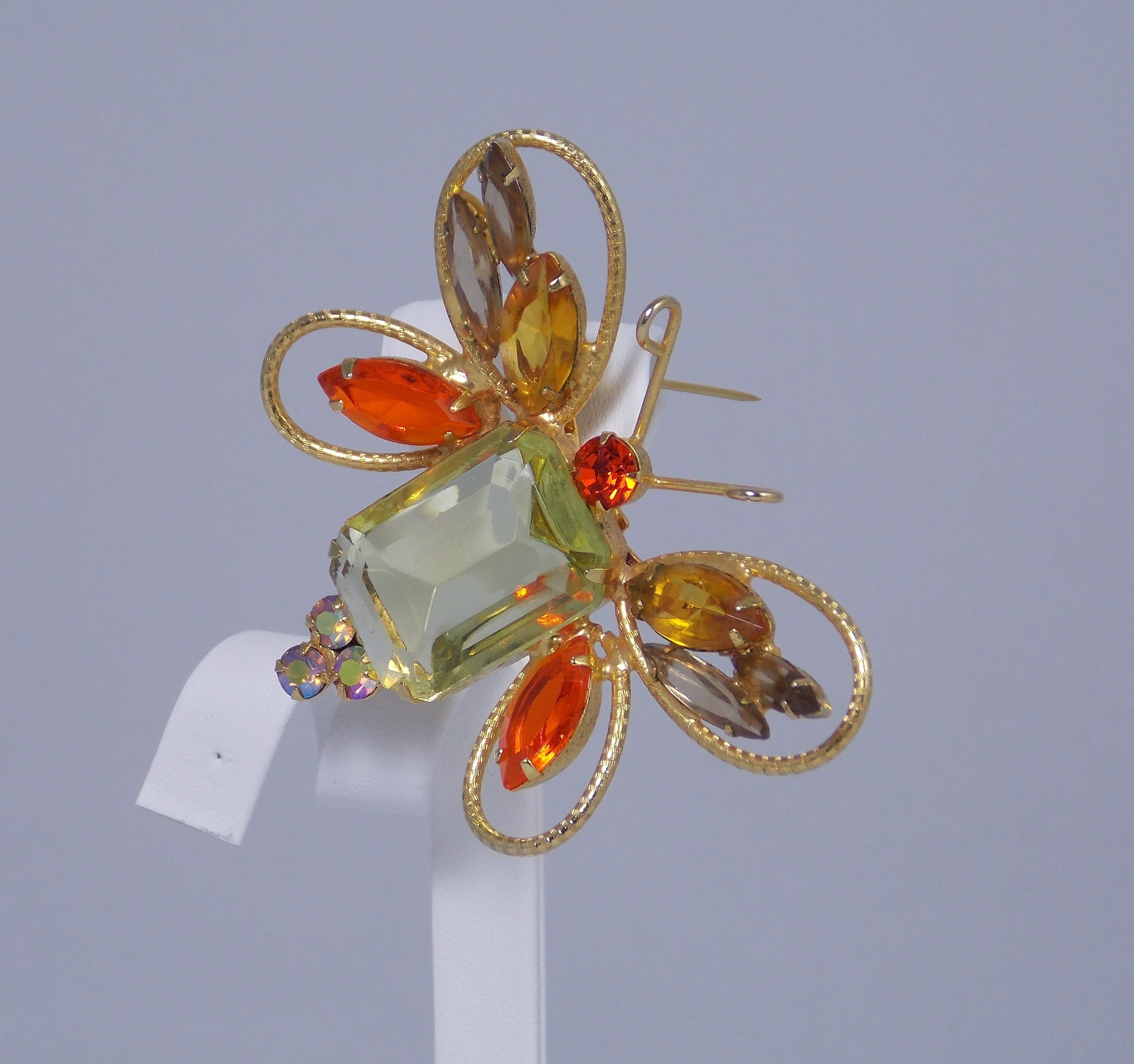 Broche Bijou Vintage Noeud Années 70 Avec Cristal Et émail Noir - Occasion