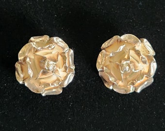 TAXCO 925 Sterling Rose Floral Silver Vintage Clip Back Earrings