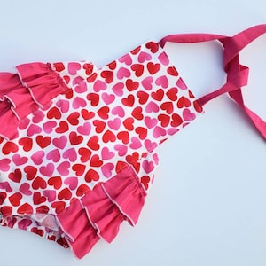 Hearts Baby Romper Valentines Girl Outfit Red Hearts Romper Valentine's Photo Shoot Birthday Cake Smash