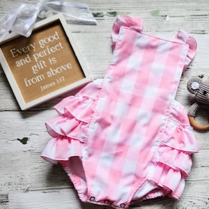 Pink Check Baby Romper Baby Bubble Romper Barbie Inspired Romper Party Girl 1st Birthday Cake Smash Pink Toddler Romper Vintage Photo Prop