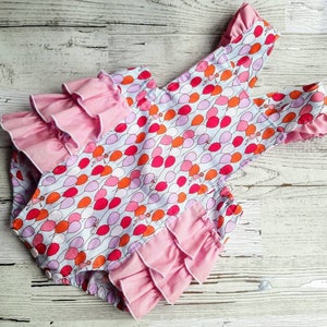 Baby Girl Romper - Balloon Romper - Baby Bubble Romper - Pink - Aqua - Girl Romper - Toddler Romper- - Vintage look -Sunsuit - Photo Prop