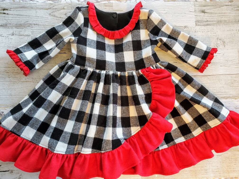 Buffalo Plaid Dress Baby Girl Dress Black and White Dress Toddler Dress Baby Christmas Dress Holiday Dress Flannel Dress Photo Prop Etsy Canada