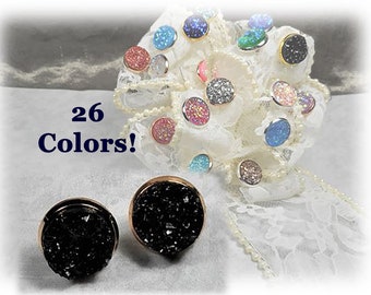 Druzy Stud Earrings 26 Colors! - 14mm (1/2 inch) in Gold, Silver, or Rose Gold Settings