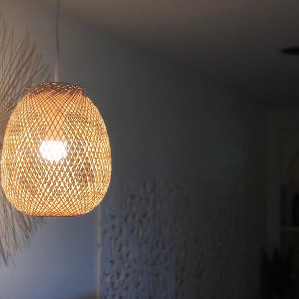 Shipped from US,Small Bamboo Lampshade Pendant Light ,Boho Lampshade, Handwoven bamboo lampshade, Bamboo Hanging Lampshade, Shade Only