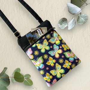 Mini Crossbody Bag, Cell Phone Cross body Bag, Zipper Bag, Lightweight, Everyday Bag, Travel Bag, Shoulder Bag, Gift for Friend, Butterfly