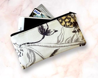 Floral Cotton Zipper Pouch, iPhone Bag, Eyeglasses Case, Everyday Bag