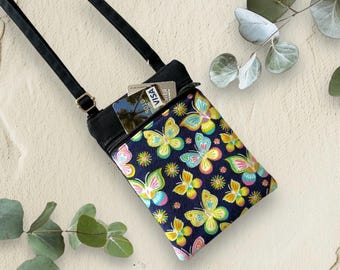 Butterfly Mini Crossbody Bag, Travel Pouch, Double Zipper Bag, Adjustable Strap, Everyday Purse, Lightweight